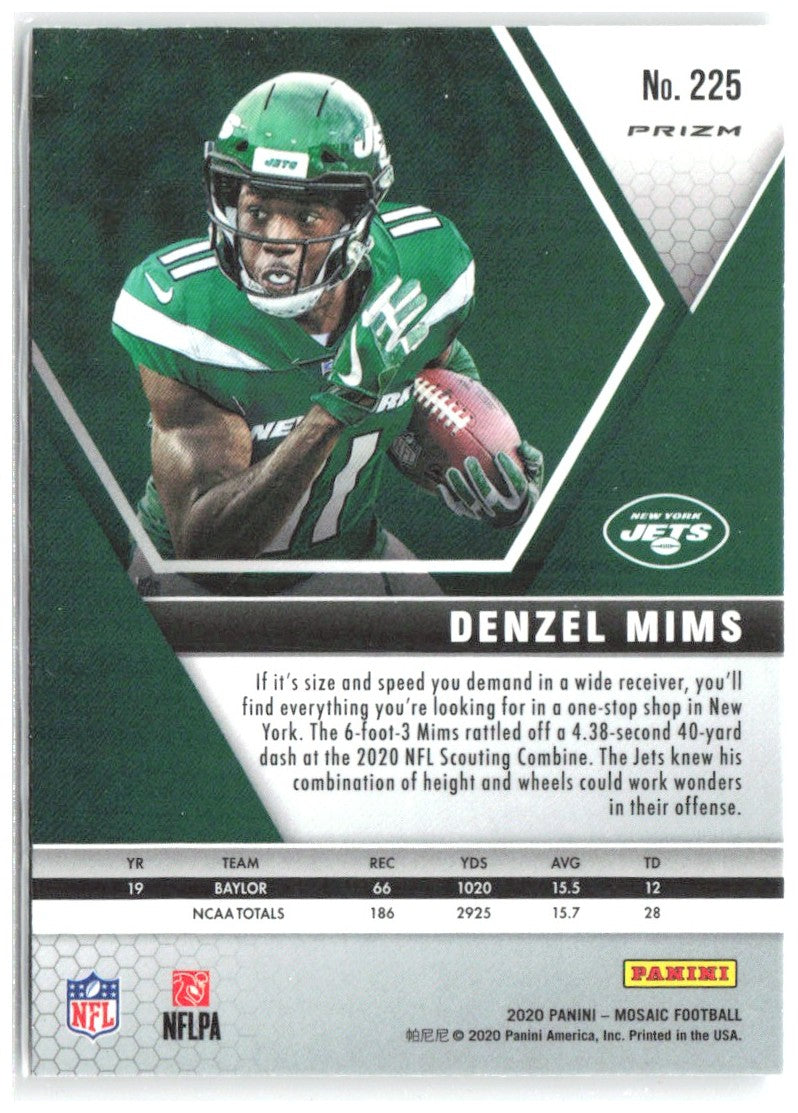 Denzel Mims Panini Mosaic - Prizm Silver 225 2020 New York Jets