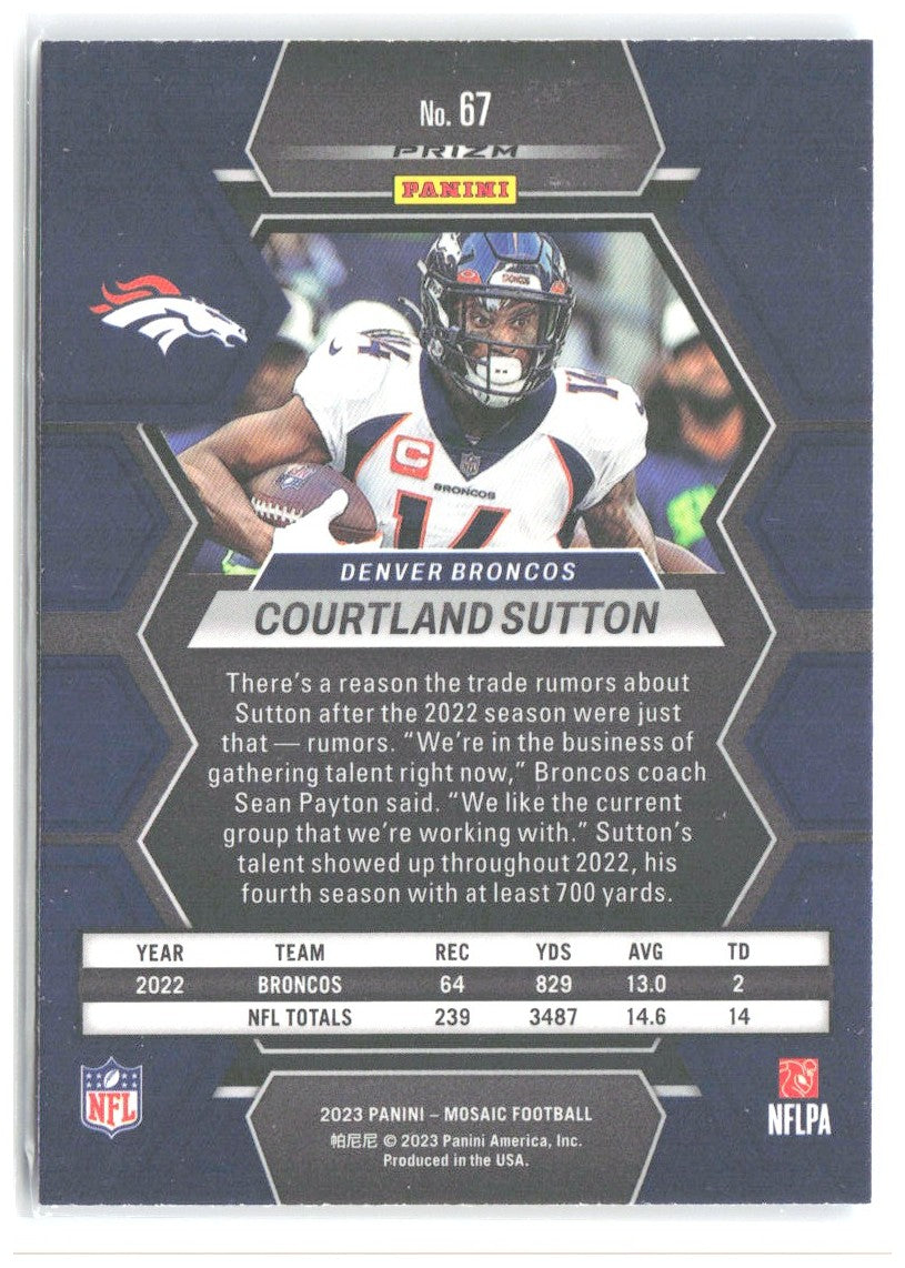 Courtland Sutton Panini Mosaic - Reactive Blue Mosaic 67 2023 Denver Broncos