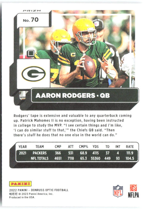 Aaron Rodgers Donruss Optic - Holo 70 2022 Green Bay Packers