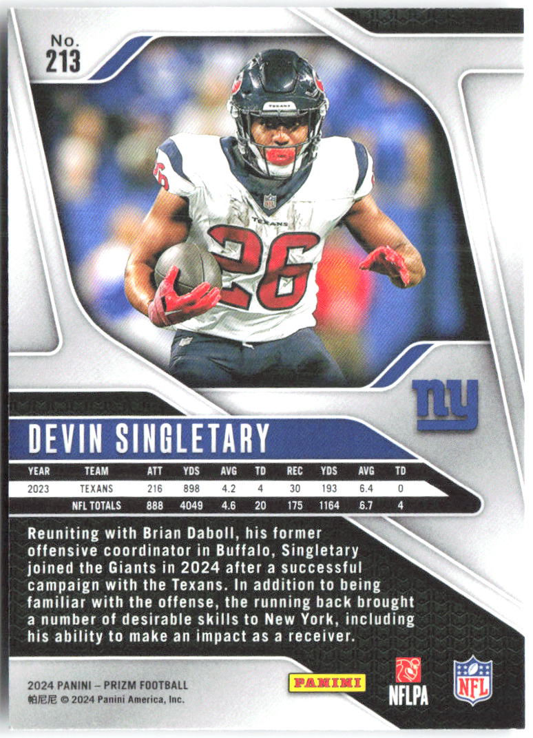 Devin Singletary Panini Prizm 213 2024 New York Giants