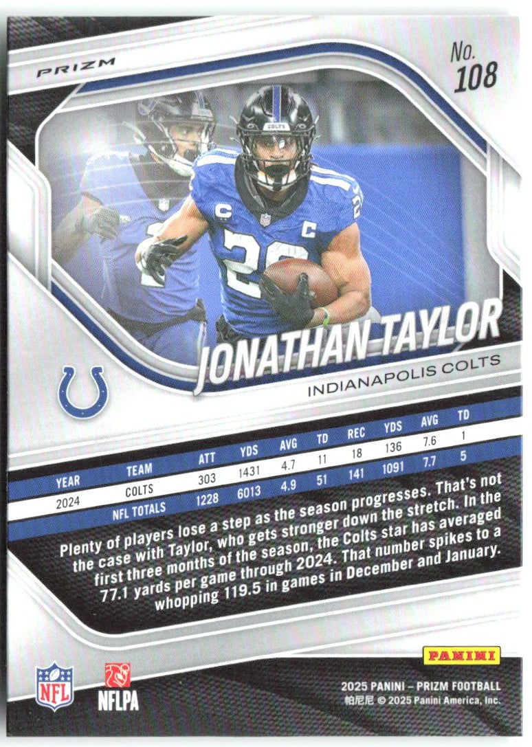 Jonathan Taylor Panini Prizm - Neon Green Pulsar 108 2025 Indianapolis Colts