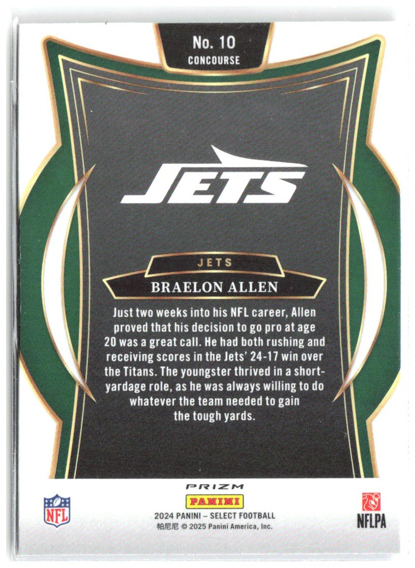 Braelon Allen Panini Select - Red & Blue Prizm Shock 10 2024 New York Jets
