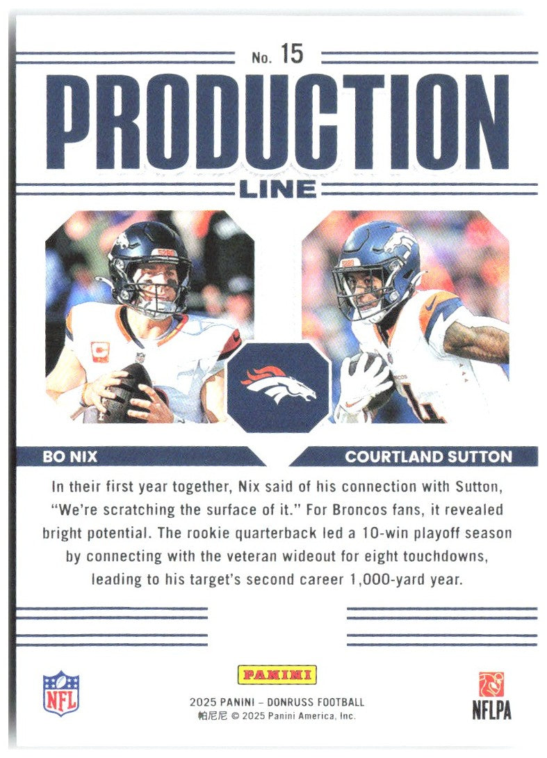 Bo Nix / Courtland Sutton Donruss - Production Line 15 2025 Denver Broncos