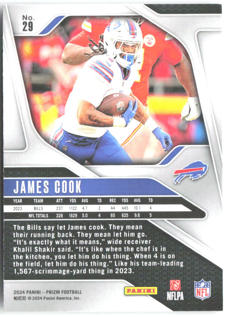 James Cook Panini Prizm 29 2024 Buffalo Bills