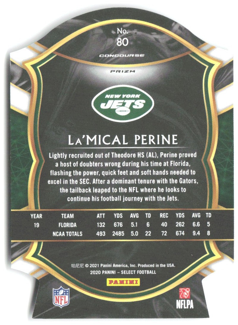 La'Mical Perine Panini Select - Purple Prizm Die Cut 80 2020 New York Jets