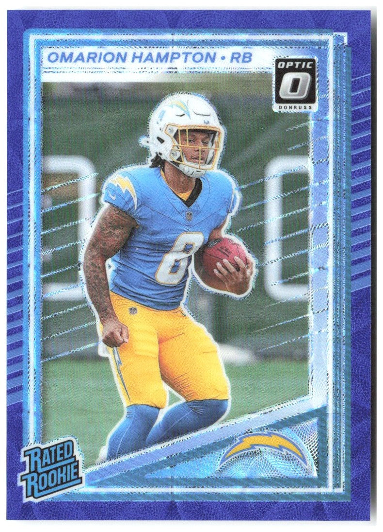 Omarion Hampton Donruss Optic Rated Rookies Preview Blue Scope 303 2025 Chargers