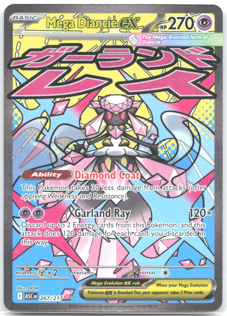 Mega Diancie ex 267 217 Holo Mega Attack Rare ME: Ascended Heroes 267/217 NM DOM