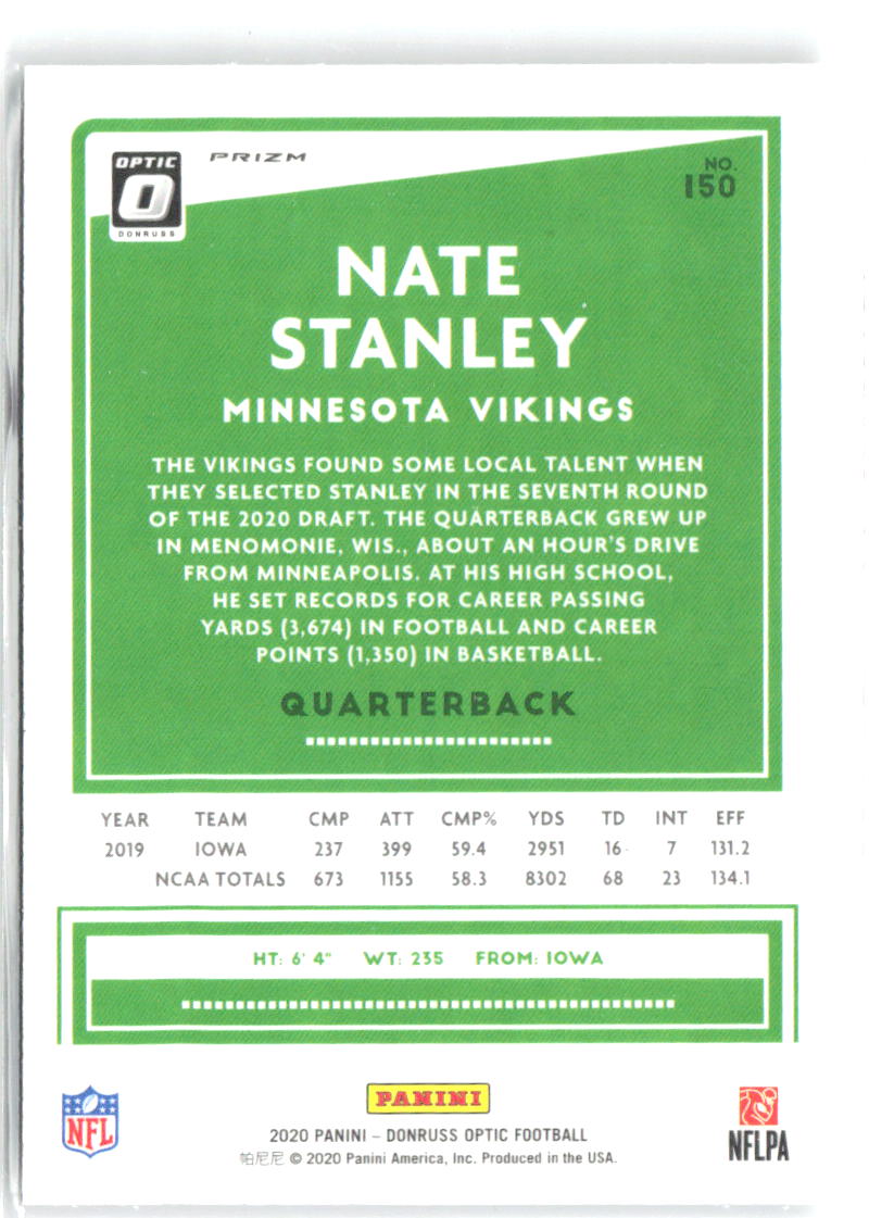 Nate Stanley Donruss Optic - Holo 150 2020 Minnesota Vikings