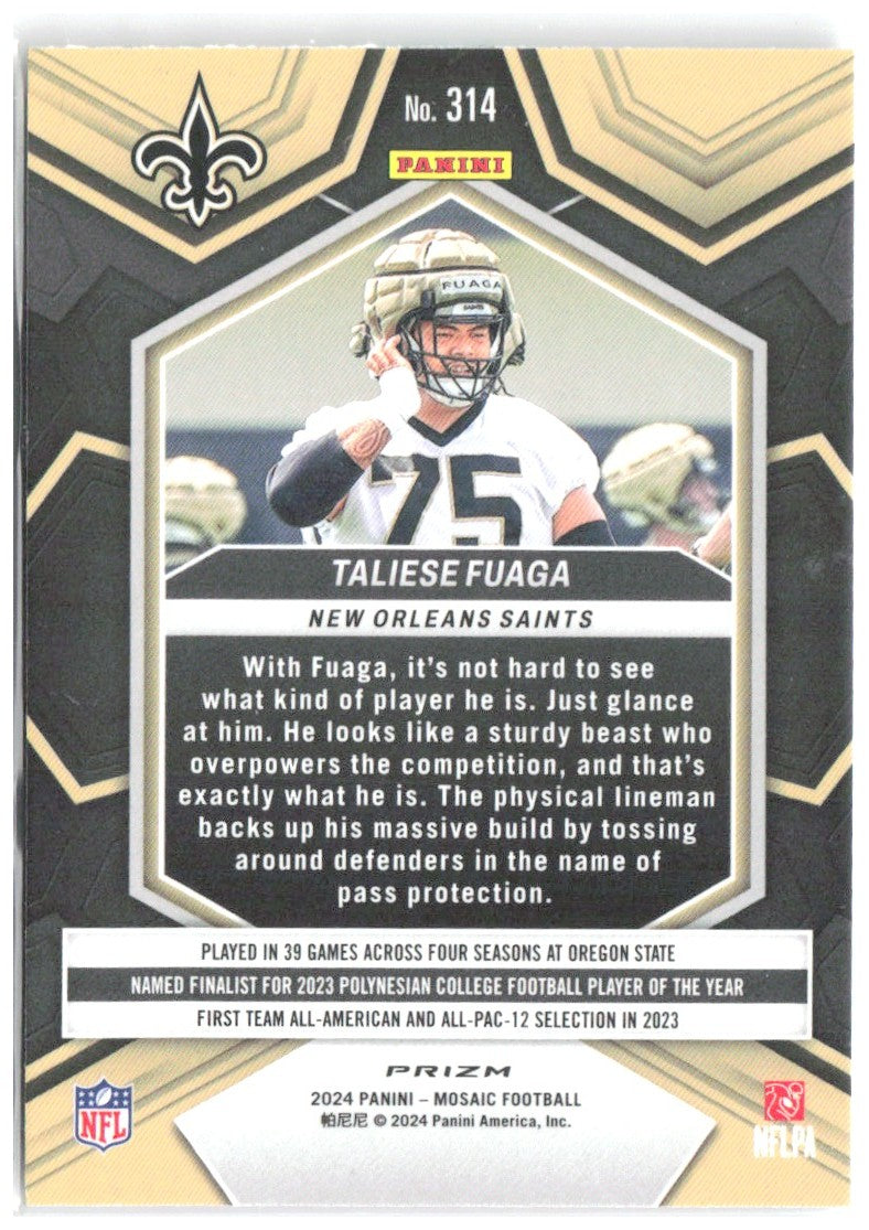 Taliese Fuaga Panini Mosaic - Mosaic Camo Pink 314 2024 New Orleans Saints