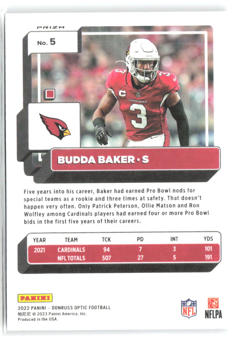 Budda Baker Donruss Optic - Holo 5 2022 Arizona Cardinals