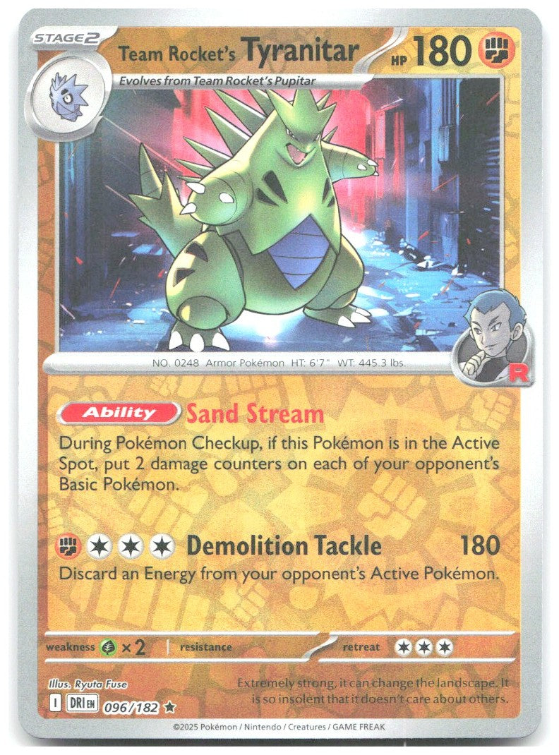 Team Rocket's Tyranitar Reverse Holo Rare Destined Rivals 096/182 NM Ryuta Fuse
