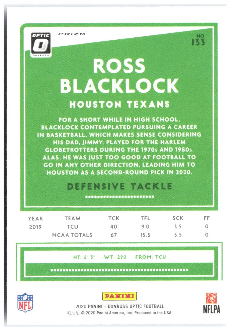 Ross Blacklock Donruss Optic - Blue Hyper 133 2020 Houston Texans