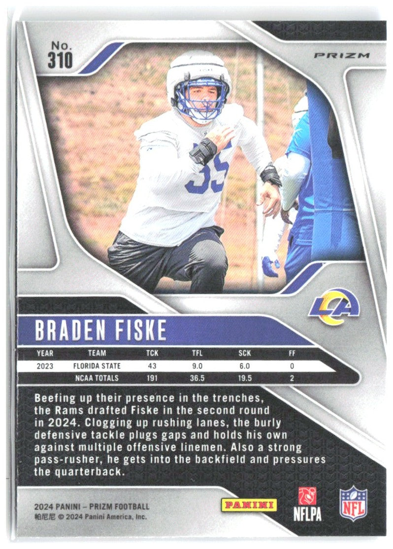 Braden Fiske Panini Prizm - Red White and Blue 310 2024 Los Angeles Rams