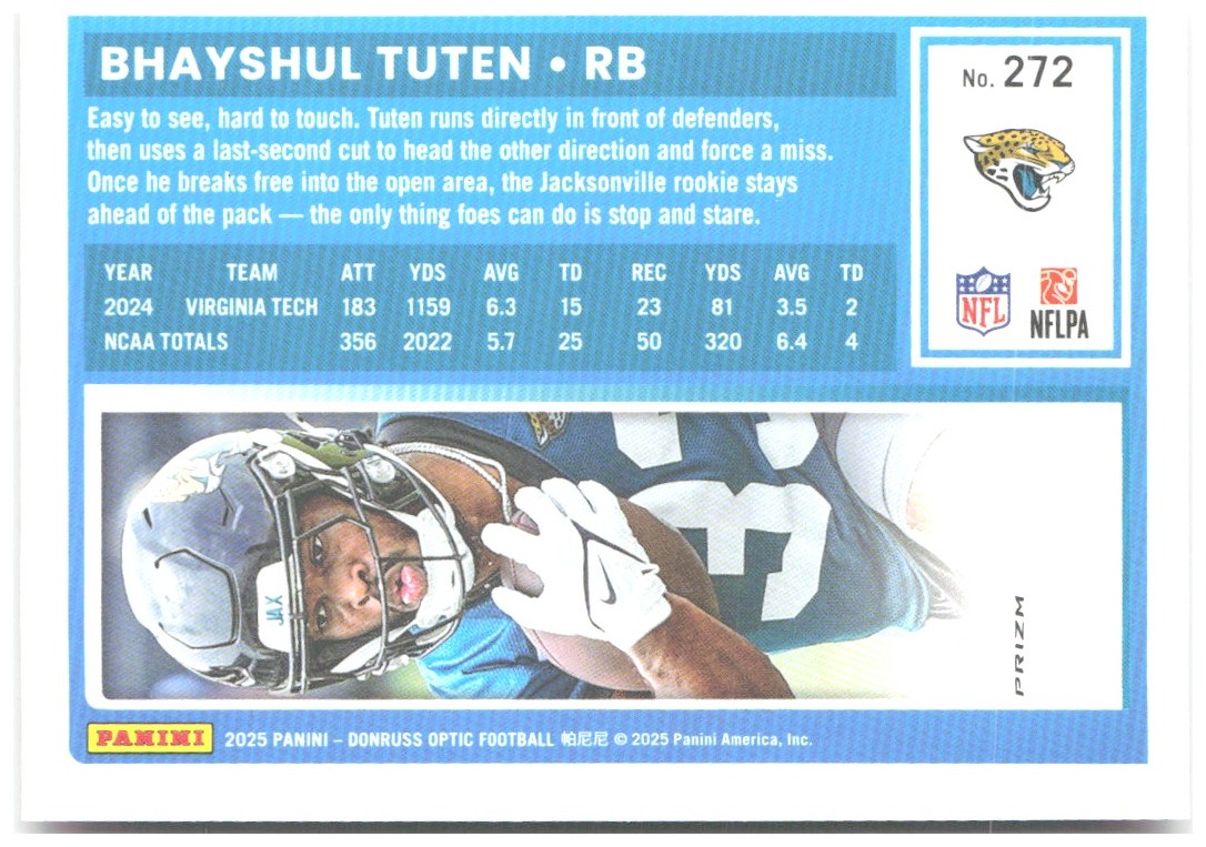 Bhayshul Tuten Donruss Optic - Pink 272 2025 Jacksonville Jaguars