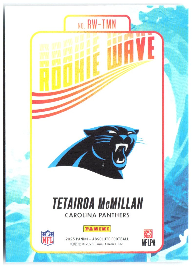 Tetairoa McMillan Panini Absolute - Rookie Wave RW-TMN 2025 Carolina Panthers
