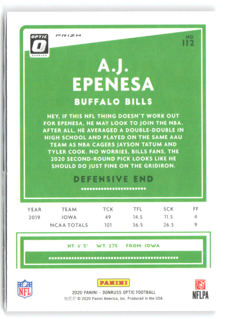 A.J. Epenesa Donruss Optic - Pink 112 2020 Buffalo Bills