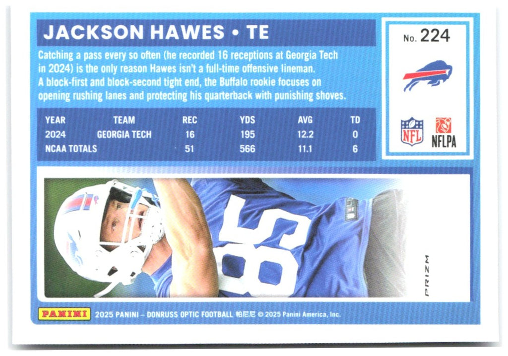 Jackson Hawes Donruss Optic - Purple Shock 224 2025 Buffalo Bills