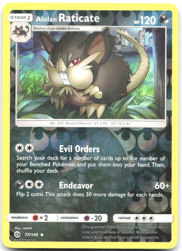 Alolan Raticate Reverse Holo Uncommon SM Base Set 77/149 NM match