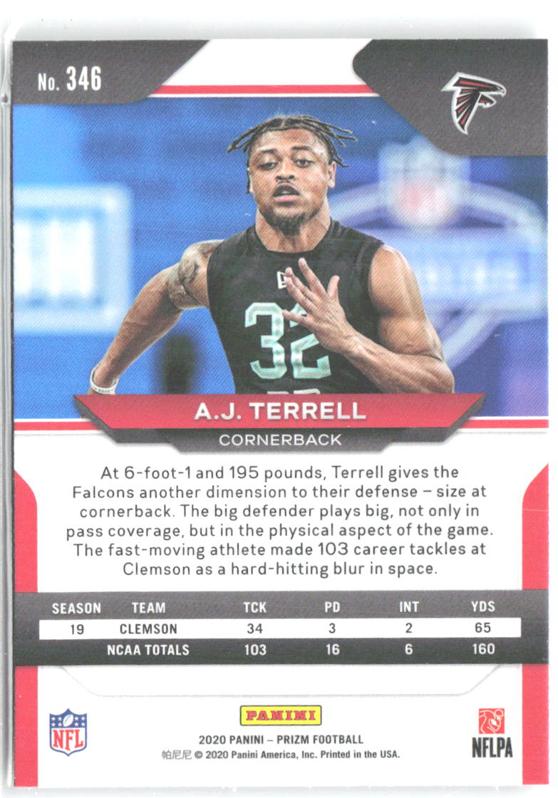 A.J. Terrell Panini Prizm 346 2020 Atlanta Falcons RC