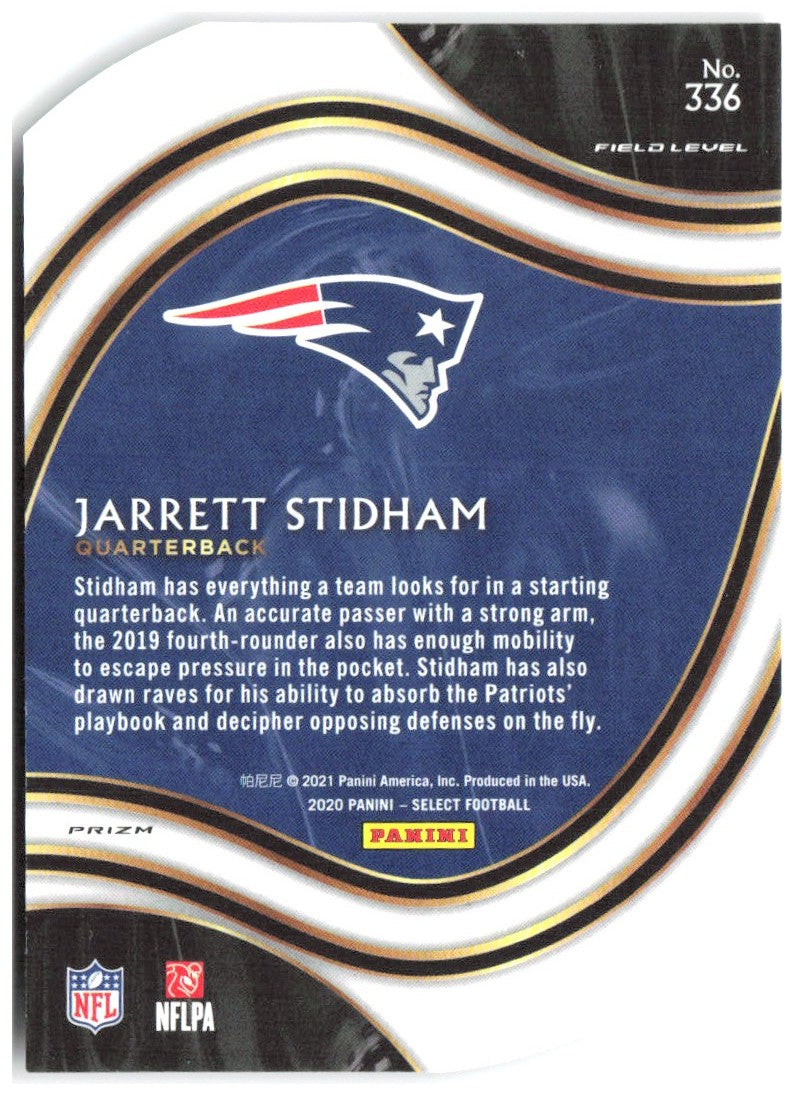 Jarrett Stidham Panini Select Purple Prizm Die Cut 336 2020 New England Patriots