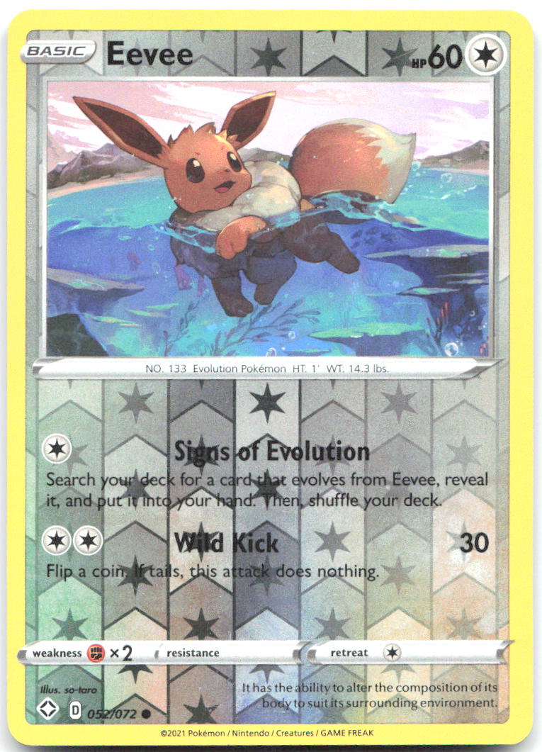 Eevee Reverse Holo Common Shining Fates 052/072 NM so-taro