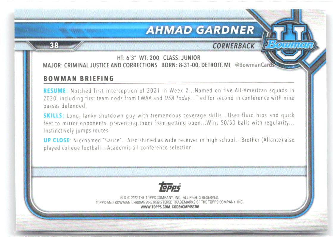 Ahmad Gardner Bowman University - Chrome Pink Refractors 38 2021-22 Bearcats