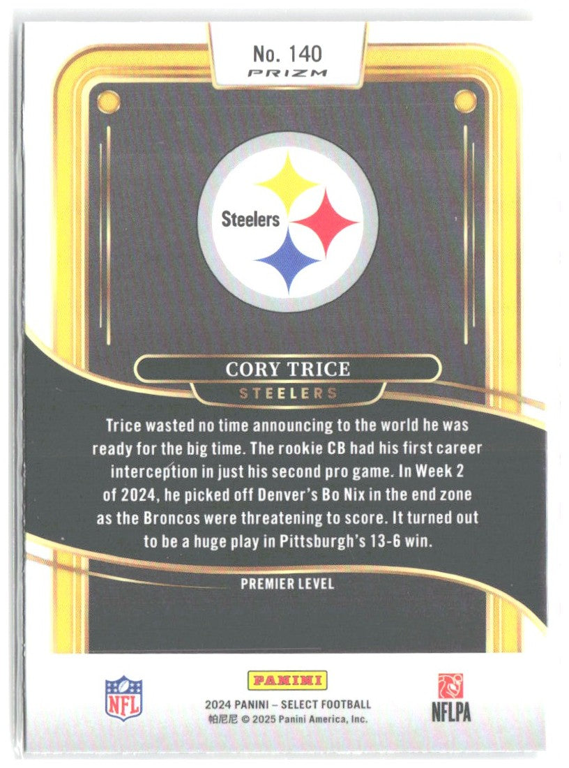 Cory Trice Panini Select - Red & Yellow Prizm Shock 140 2024 Pittsburgh Steelers