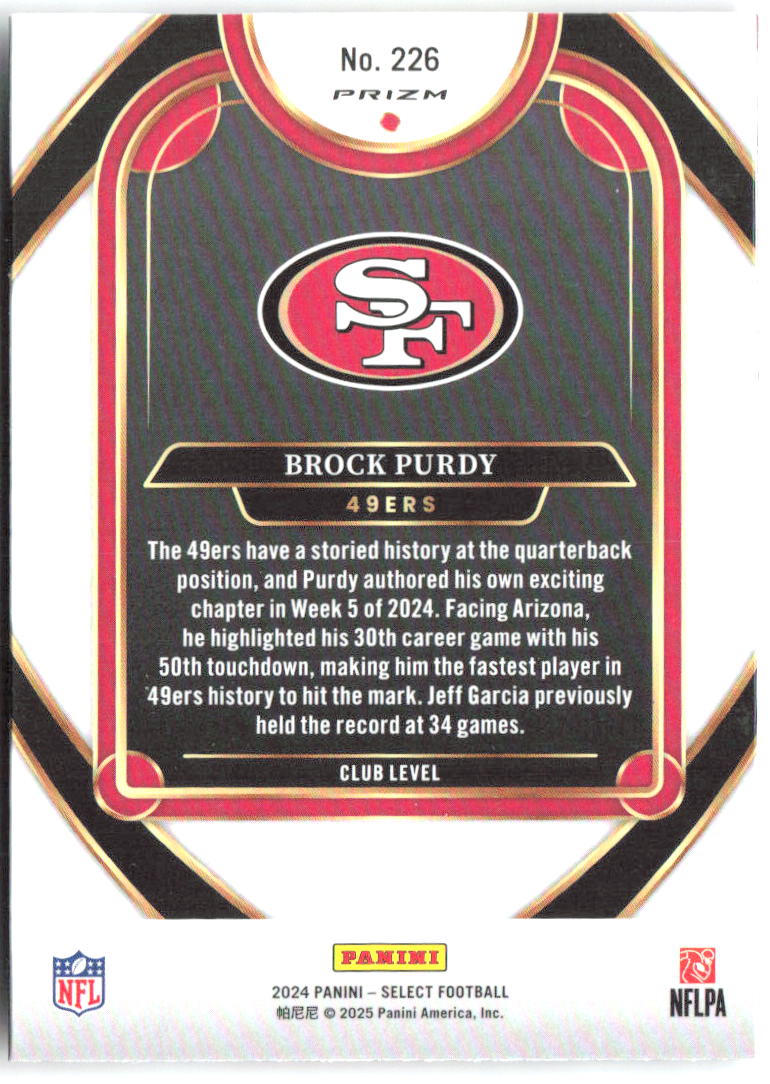 Brock Purdy Panini Select Red & Yellow Prizm Shock 226 2024 San Francisco 49ers