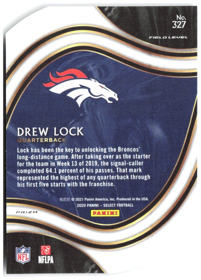 Drew Lock Panini Select - Purple Prizm Die Cut 327 2020 Denver Broncos