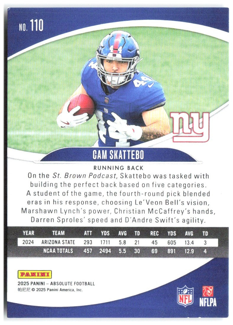 Cam Skattebo Panini Absolute - Retail 110 2025 New York Giants RC