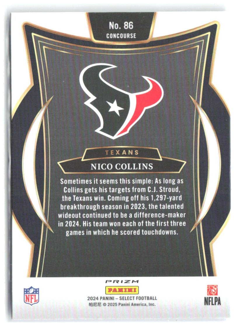 Nico Collins Panini Select - Black & Blue Prizm Shock 86 2024 Houston Texans