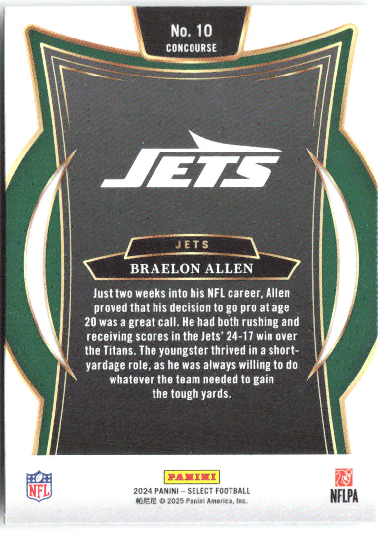 Braelon Allen Panini Select 10 2024 New York Jets RC