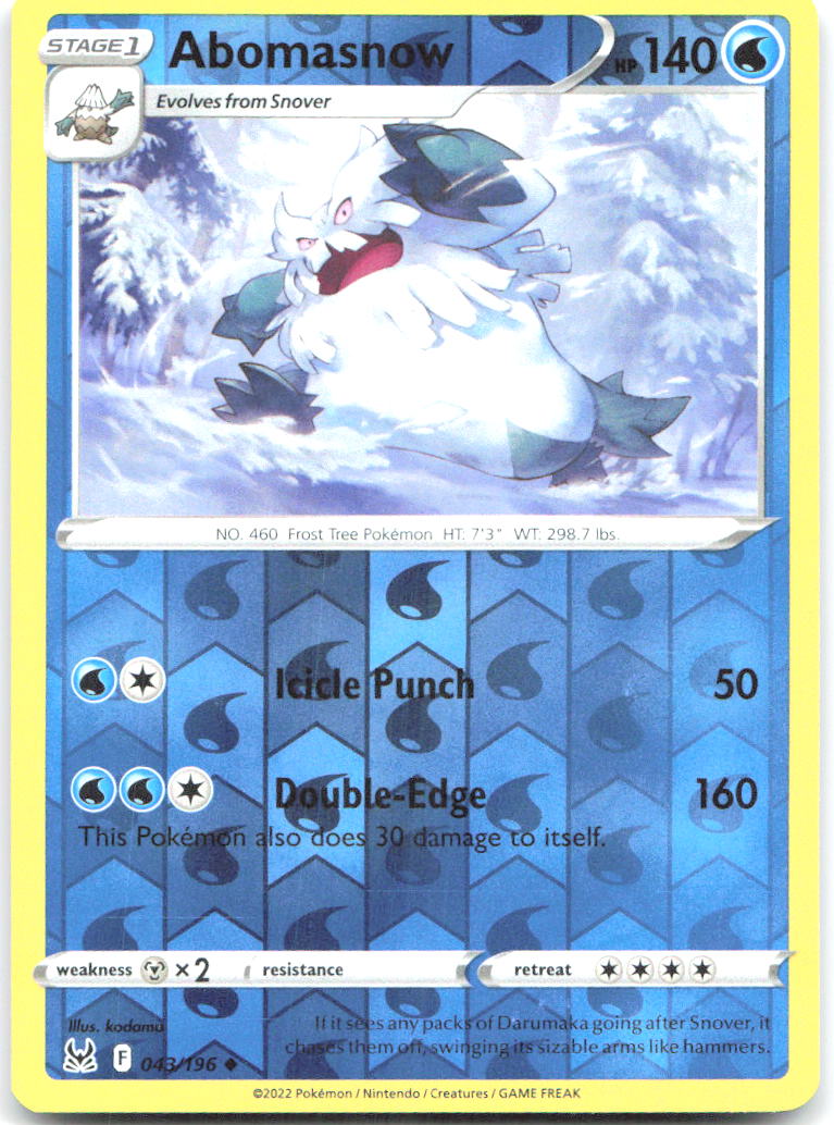 Abomasnow Reverse Holo Uncommon SWSH11 Lost Origin 043/196 NM kodama