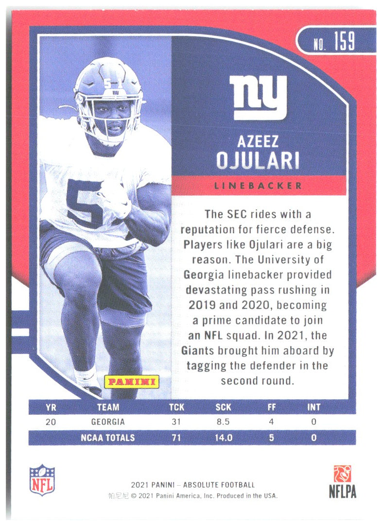 Azeez Ojulari Panini Absolute - Retail 159 2021 New York Giants RC