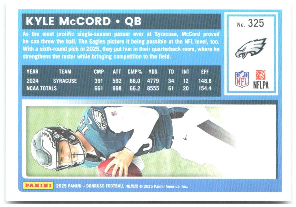 Kyle McCord Donruss - Press Proofs Green 325 2025 Philadelphia Eagles