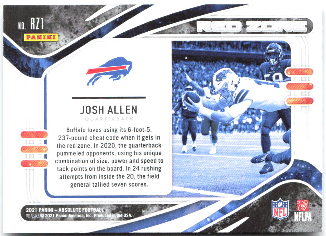 Josh Allen Panini Absolute - Red Zone RZ1 2021 Buffalo Bills