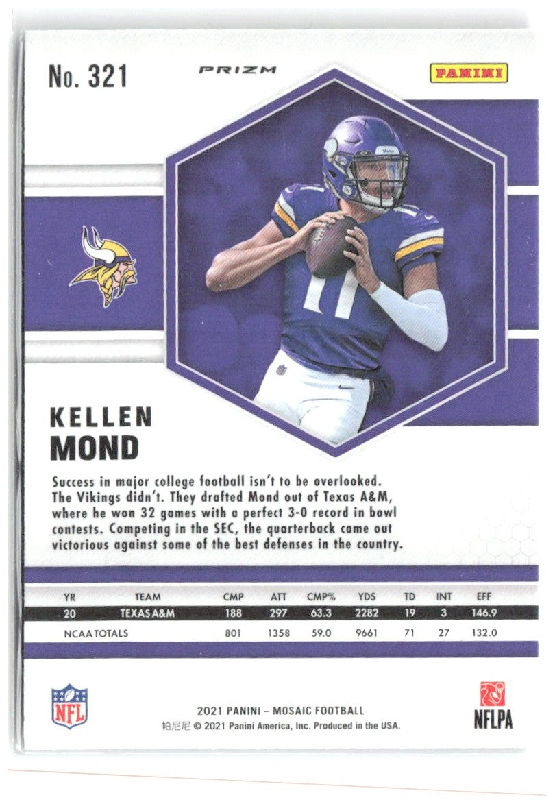 Kellen Mond Panini Mosaic - Prizm Red 321 2021 Minnesota Vikings