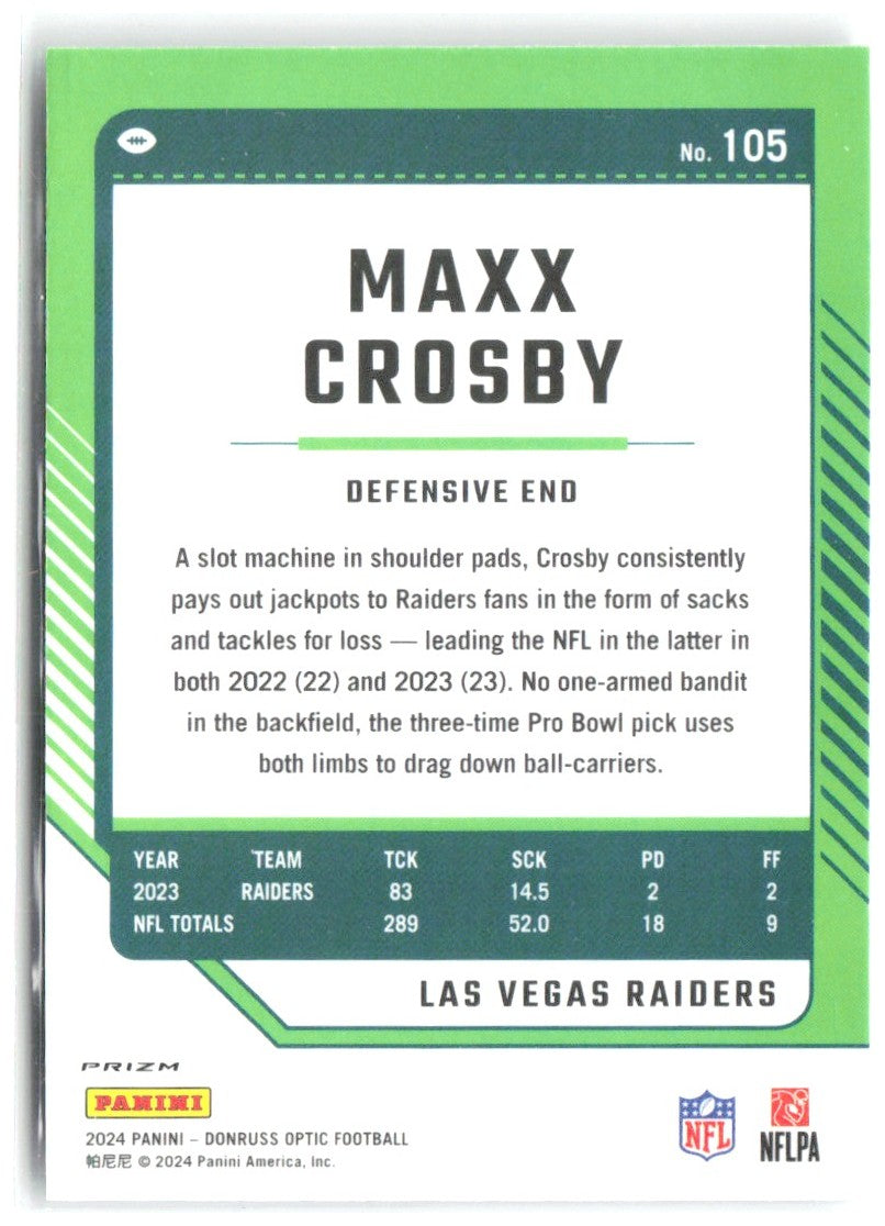 Maxx Crosby Donruss Optic - Holo 105 2024 Las Vegas Raiders