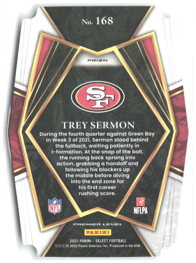 Trey Sermon Panini Select - Silver Prizm Die Cut 168 2021 San Francisco 49ers