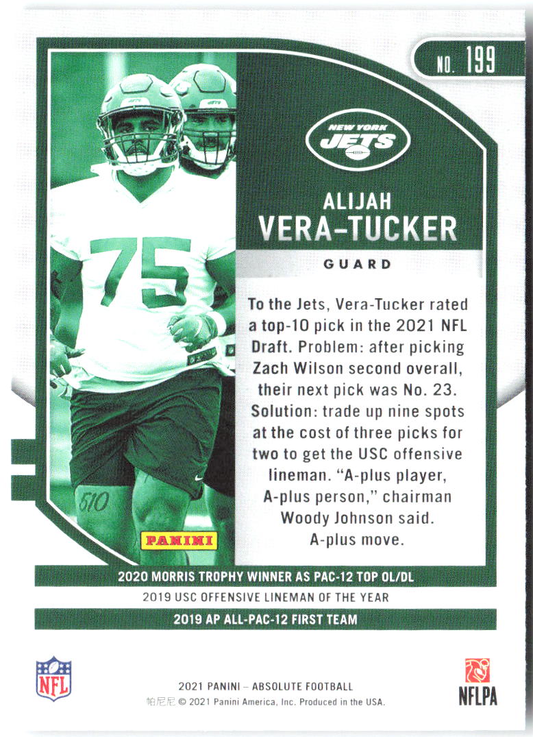 Alijah Vera-Tucker Panini Absolute - Retail 199 2021 New York Jets RC