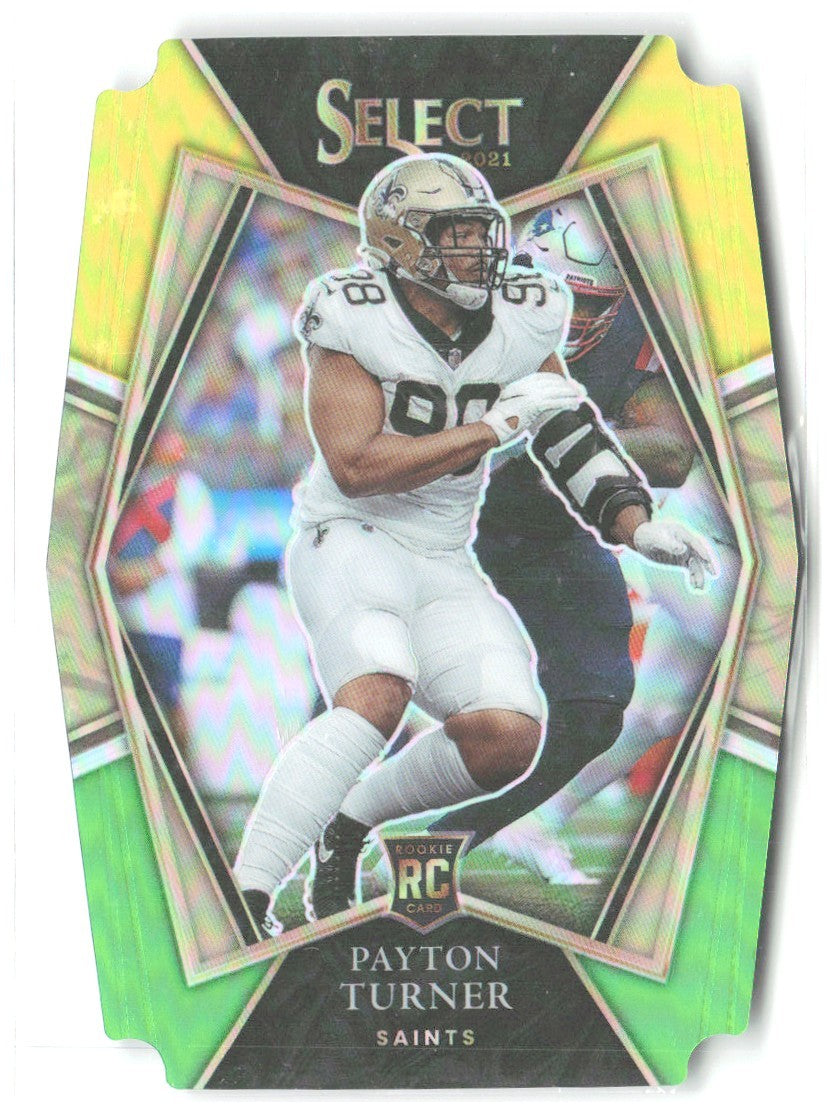 Payton Turner Select Green and Yellow Prizm Die Cut 188 2021 New Orleans Saints