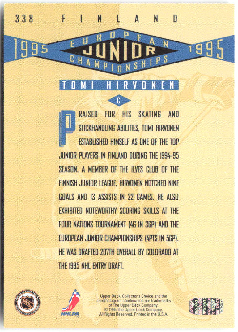 Tomi Hirvonen Collector's Choice - Player's Club 338 1995-96 Finland