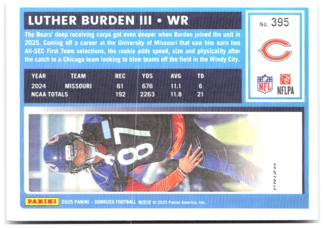 Luther Burden III Donruss - Optic Rated Rookies Pink 395 2025 Chicago Bears