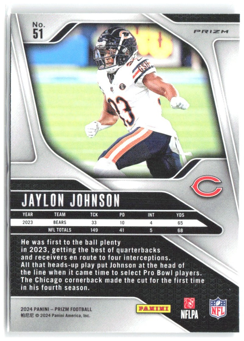 Jaylon Johnson Panini Prizm - Silver 51 2024 Chicago Bears