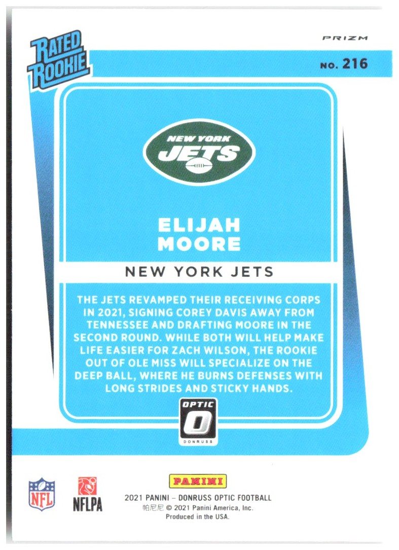Elijah Moore Donruss Optic - Red Hyper 216 2021 New York Jets