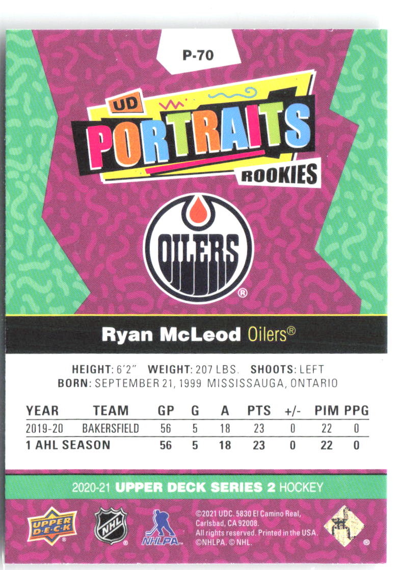 Ryan McLeod Upper Deck - UD Portraits P-70 2020-21 Edmonton Oilers
