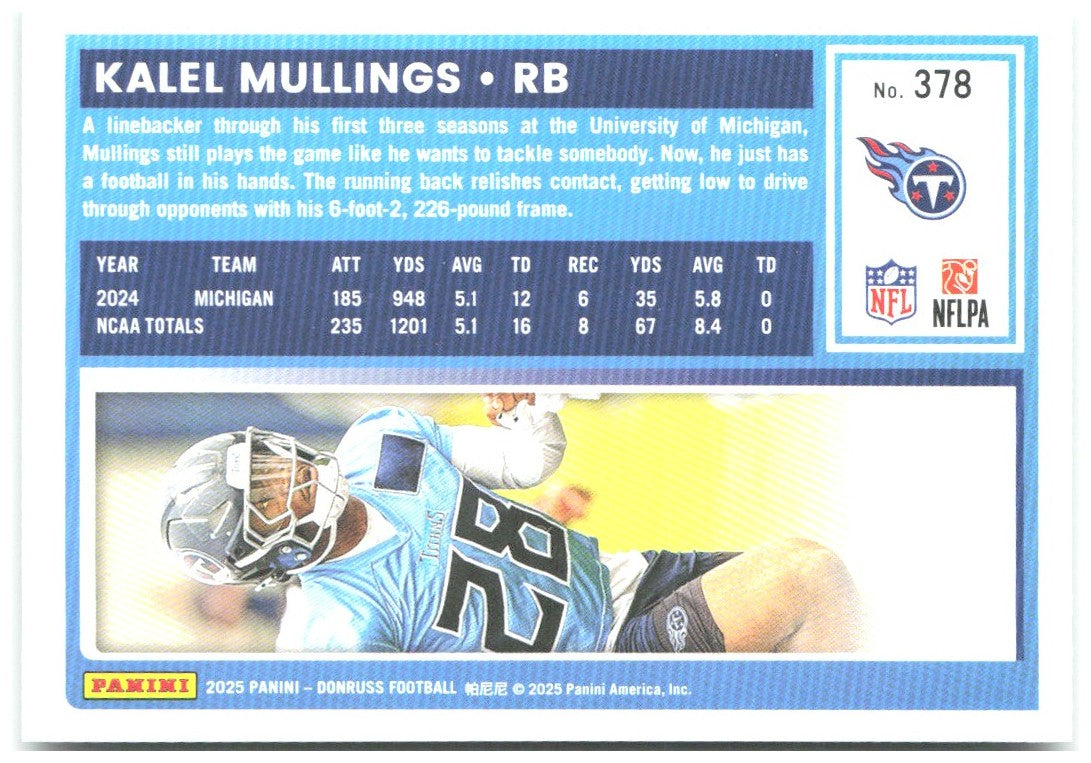Kalel Mullings Donruss - Press Proofs Green 378 2025 Tennessee Titans