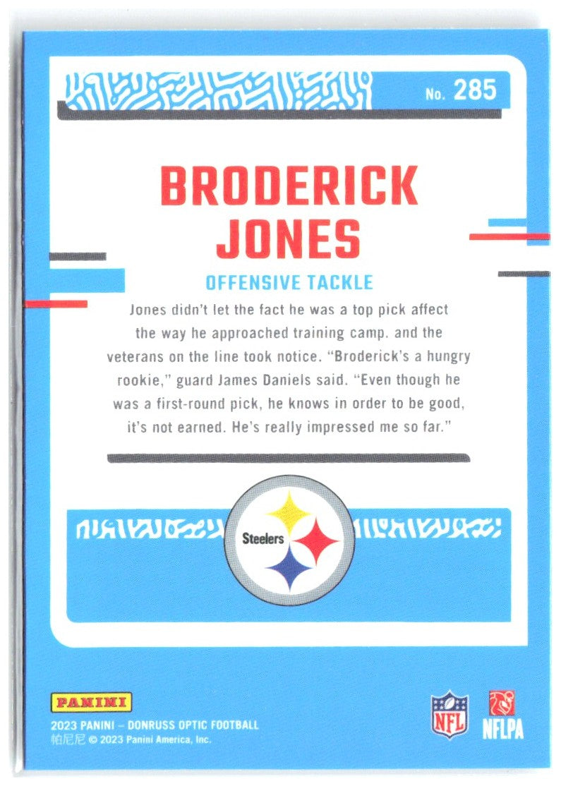 Broderick Jones Donruss Optic 285 2023 Pittsburgh Steelers RC