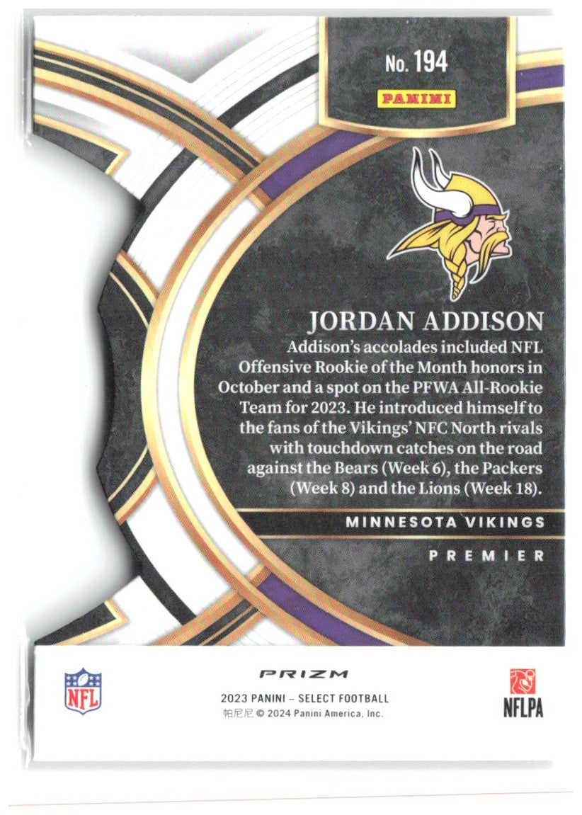 Jordan Addison Select Red and Yellow Prizms Die Cuts 194 2023 Minnesota Vikings