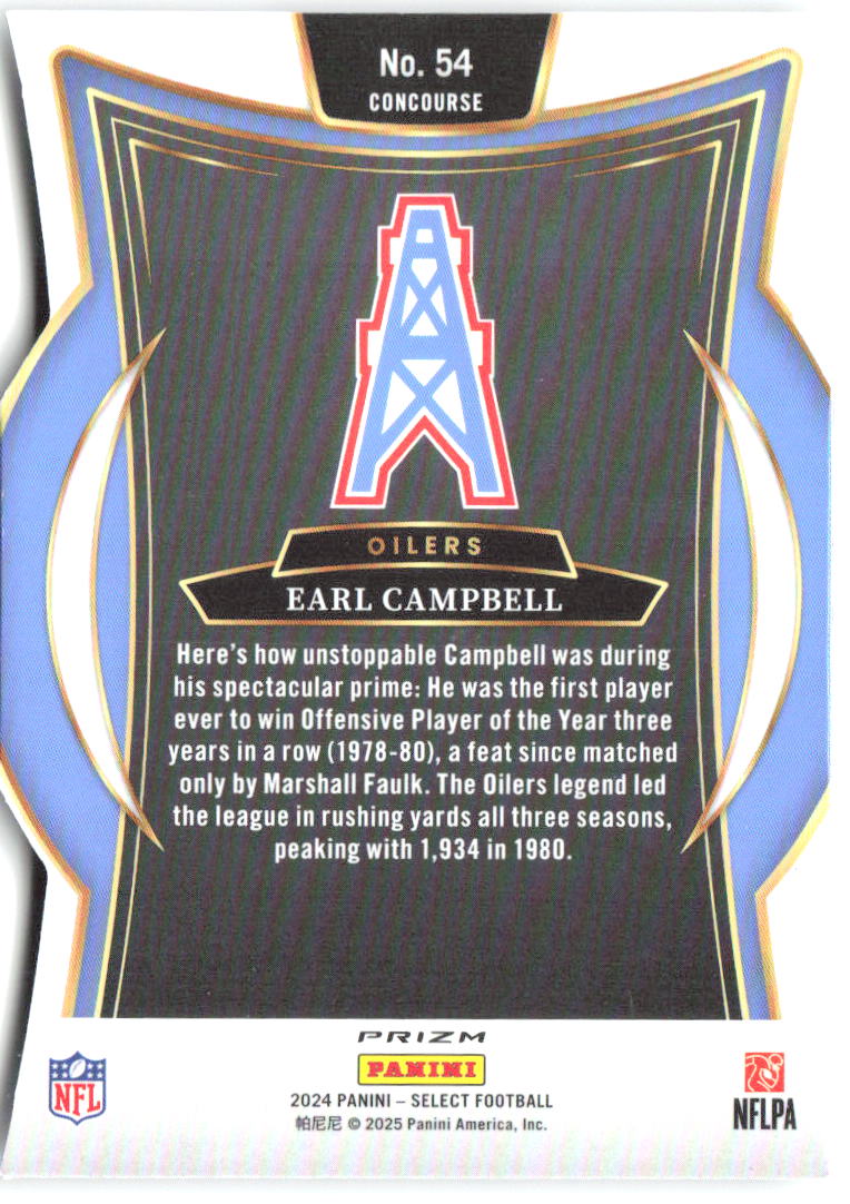 Earl Campbell Panini Select - Silver Prizm Die Cut 54 2024 Houston Oilers